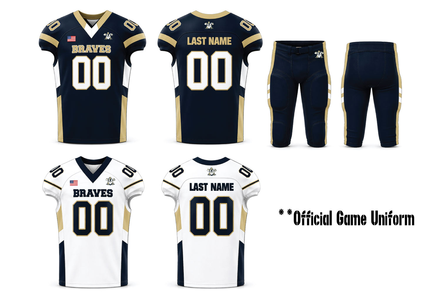 Oakland Braves Football Official Game Uniform Package